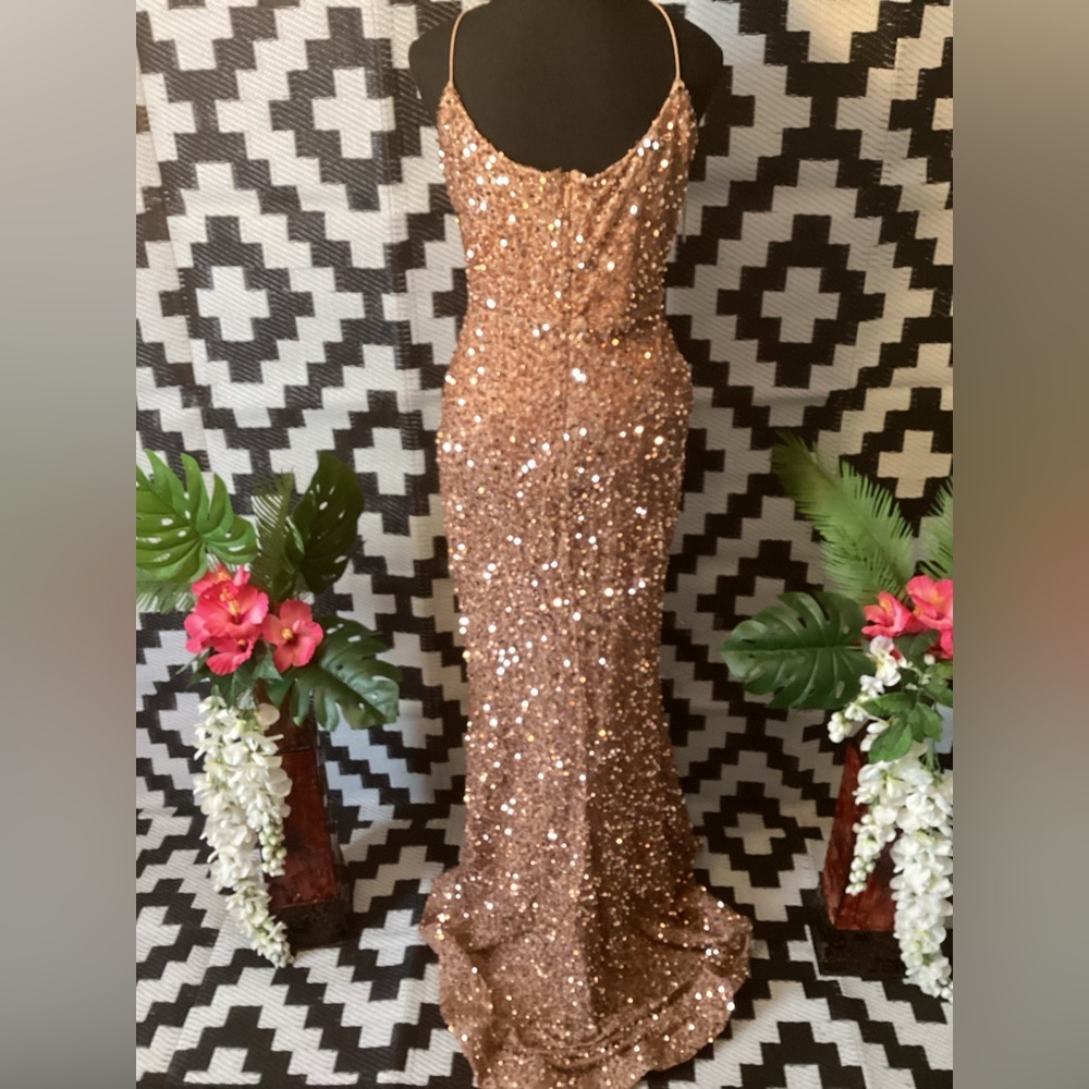 Plus Size Prom Dress Glamorous Rose Gold Sequin 3X Stretch - Picture 9 of 11